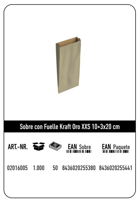 Paq/12 Sobre Bolsa Papel Kraft Color Oro 10x3x20cm Xxs