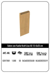 SOBRE KRAFT XS 12+3X25 NATURAL LISO CAJA 432 UNIDADES | 432 UNIDADES | (ANDINA)