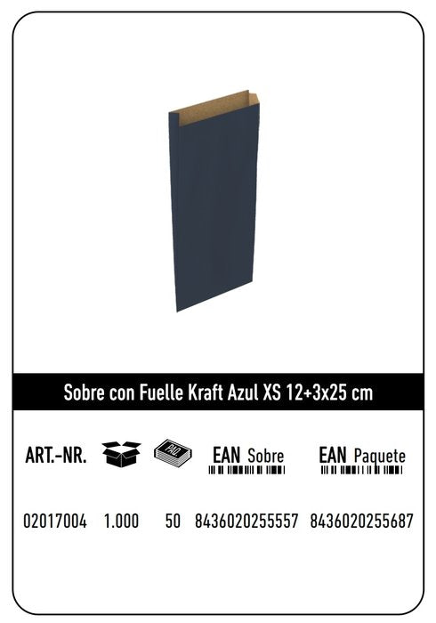SOBRE KRAFT XS 12+3X25 AZUL CAJA 250 UNIDADES | 250 UNIDADES | (ANDINA) Imagen principal del producto