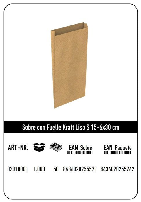 Paq/12 Sobre Bolsa Papel Kraft Color Kraft 15x6x30cm S Imagen principal del producto