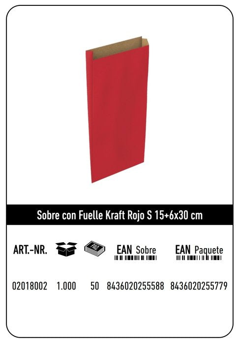SOBRE KRAFT S 15+6X30 ROJO CAJA 288 UNIDADES | 288 UNIDADES | (ANDINA) Imagen principal del producto