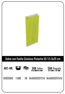 SOBRE CELULOSA XS 12+3X25 PISTACHO PAQUETE 432 UDS | 432 UNIDADES | (ANDINA) Imagen principal del producto