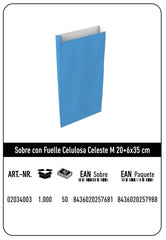 SOBRE CELULOSA M 20+6X35 CELESTE CAJA 192 UNIDADE | 192 UNIDADES | (ANDINA)