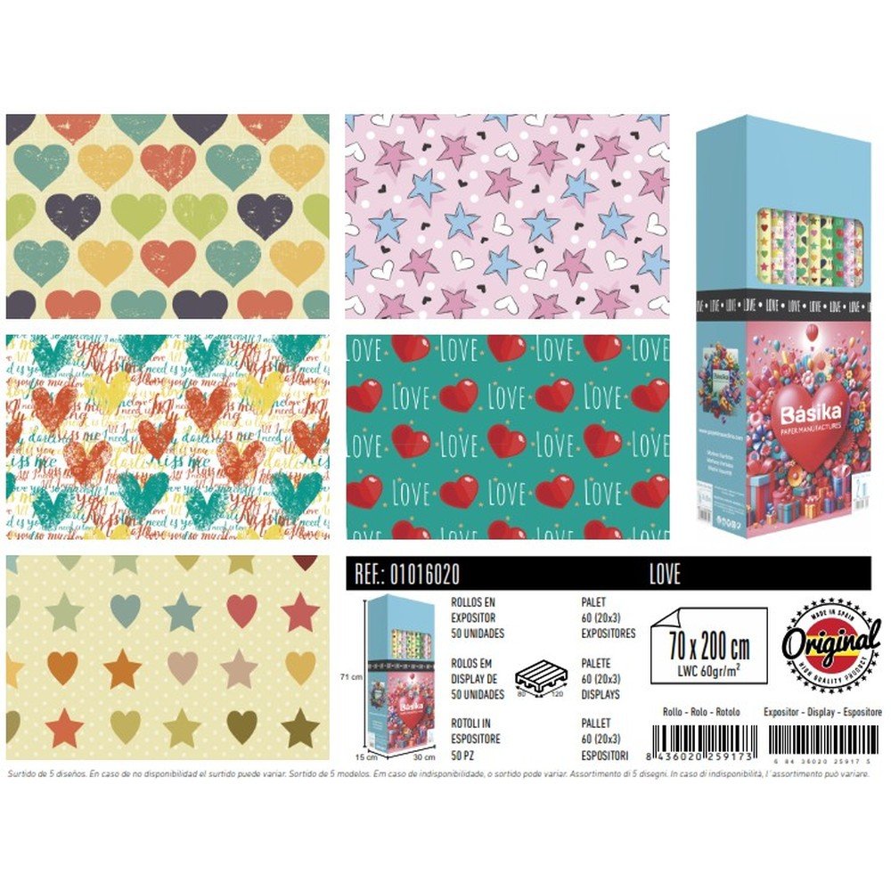 Expositor 50 Rollos Papel Regalo Love Andina Imagen principal del producto