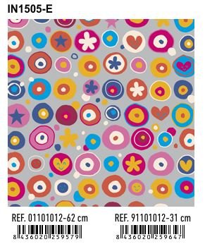 PAPEL REGALO BOBINA 62CM CIRCULOS Y FLORES AZUL IN1505-E | ANDINA | 1 UNIDAD | 8436020259579