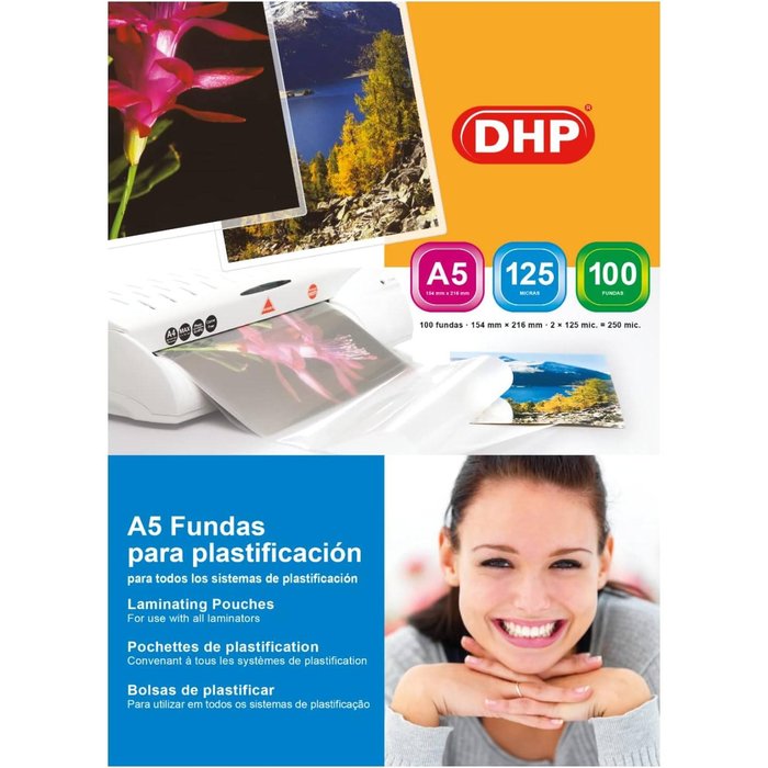 FUNDA PLASTIFICAR A5 DHP 125 MICRAS 154X216MM BRILLO | 100 UNIDADES | (DHP COMERPA SLU) Imagen principal del producto
