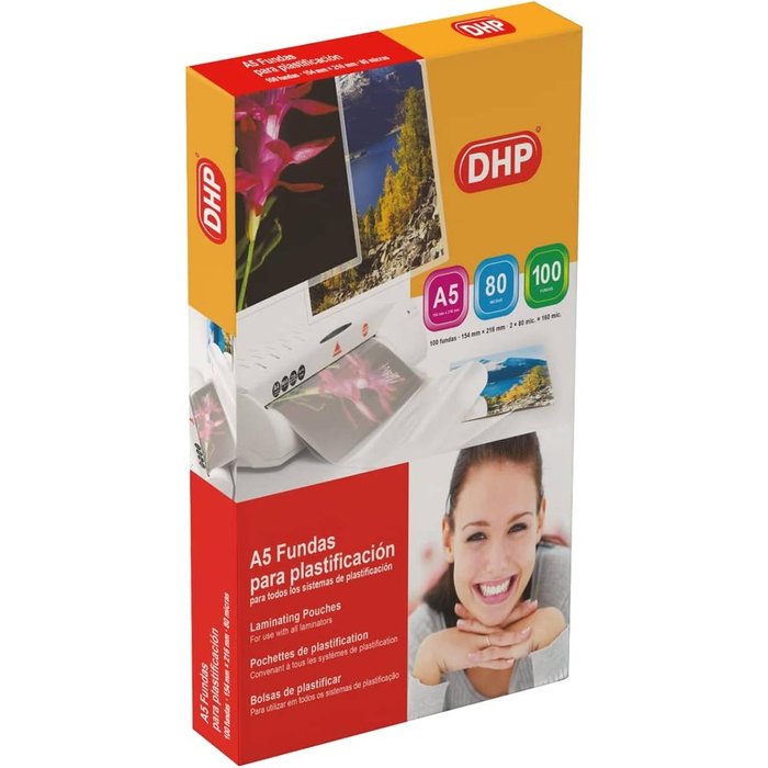 FUNDA PLASTIFICAR A5 DHP 80 MICRAS 154X216MM BRILLO | 100 UNIDADES | (DHP COMERPA SLU) Imagen principal del producto