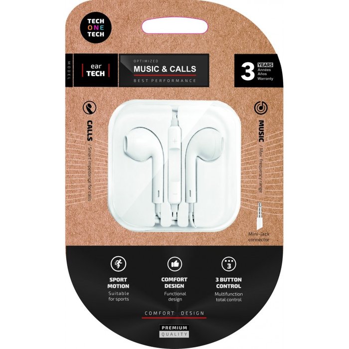 Auriculares ergonómicos Eartech White Cable 1,2 m TECH ONE TECH