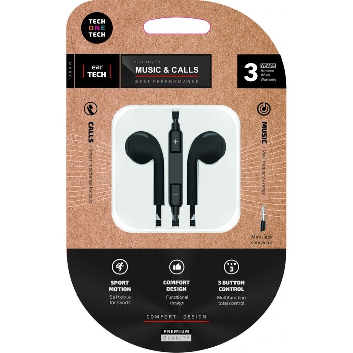 Auriculares ergonómicos Eartech Black Cable 1,2 m TECH ONE TECH