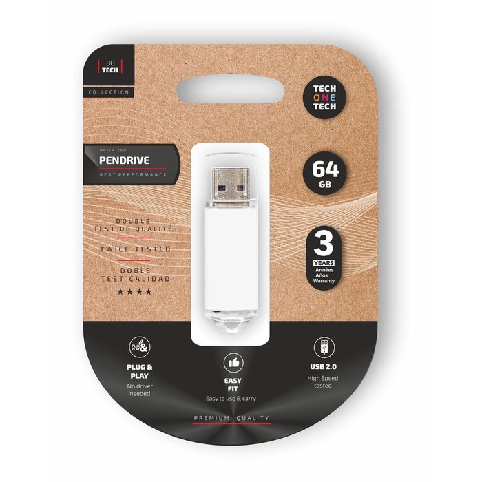 Pendrive 64 GB Basic blanco USB 2.0 Tech One Tech