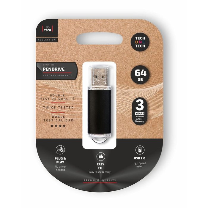 Pendrive 64 GB Básico Negro 2.0 Tech One Tech