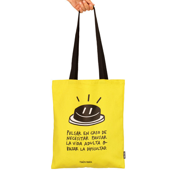 BOLSA DE TELA PULSAR EN CASO DE NECESITAR PAUSAR LA VIDA | PEDRITA PARKER Imagen principal del producto