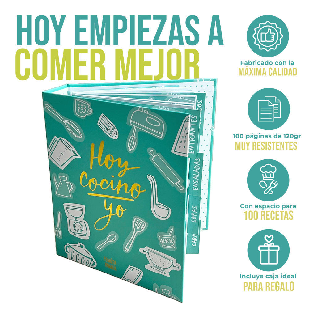 RECETARIO ARCHIVADOR TURQUESA | Caja regalo con separadores y hojas para recetas - PEDRITA PARKER Imagen principal del producto