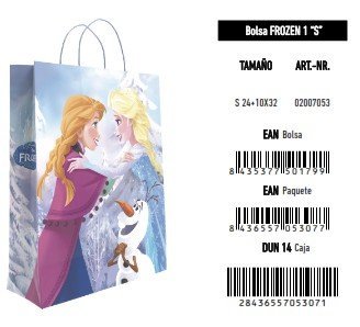 BOLSA REGALO INFANTIL DISNEY FROZEN 90G ASAS PAPEL RETORCID | ANDINA | 1 UNIDAD | 8436557053077 Imagen principal del producto