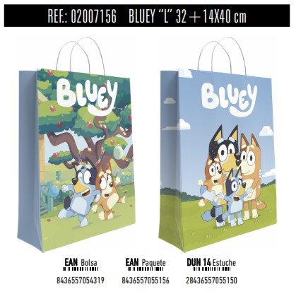BOLSA REGALO PAPEL BLUEY DISNEY 14X32X40 ASA RETORCIDA SURT | ANDINA | ENVASE 24 UDS. UNIDAD | 8436557054319 Imagen principal del producto