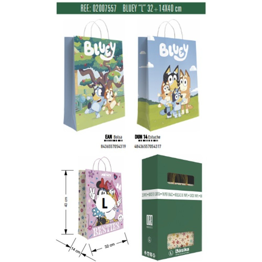 Bolsa papel kraft infantil Bluey 32x40 cm, pack 48 uds.