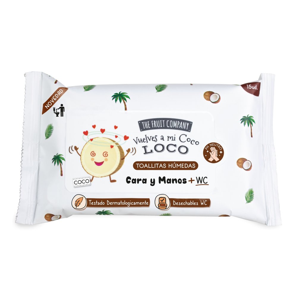 Toallitas Manos Coco Manos Cara + WC 15 uds The Fruit Company (Pack 24 uds)