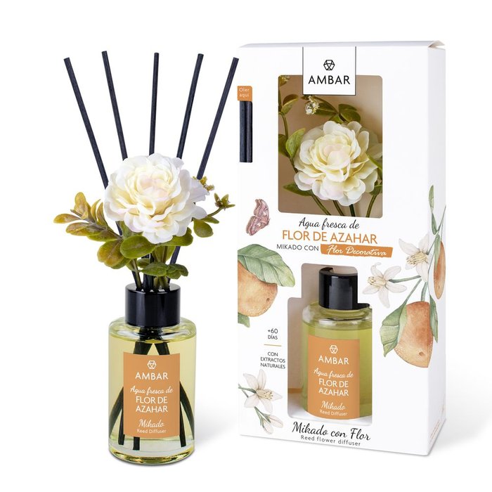 MIKADO AGUA FRESCA FLOR AZAHAR ROSA FLORES DECORATIVAS 75ML | AMBAR | 1 UNIDAD | 8436559716192 Imagen principal del producto