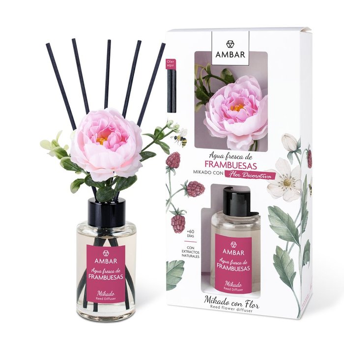 MIKADO AGUA FRESCA FRAMBUESAS ROSA FLORES DECORATIVAS 75ML | AMBAR | 1 UNIDAD | 8436559716215 Imagen principal del producto