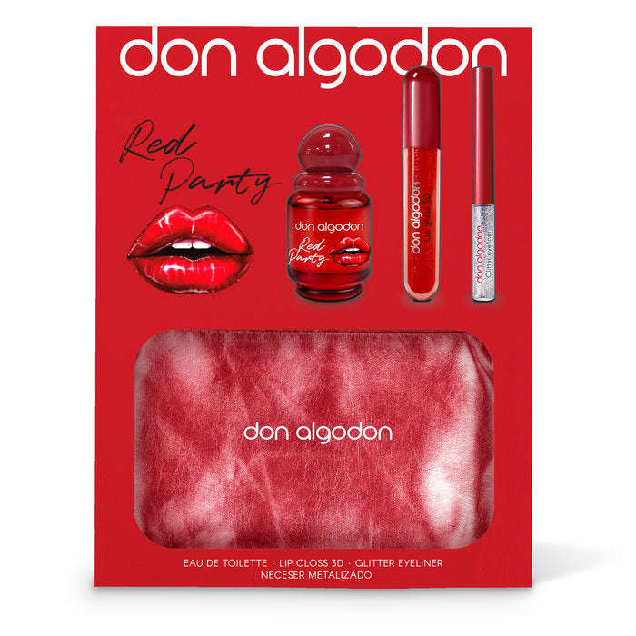 SET MUJER RED PARTY COLON 30ML+LIP GLOSS+GLITTER EYELIN+BOL | DON ALGODON | 1 UNIDAD | 8436559719254 Imagen principal del producto