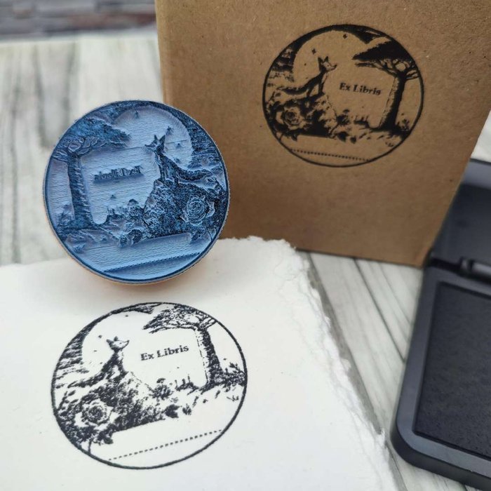 Sello Exlibris de Madera con Tampon Rosa y Zorro COLOP España