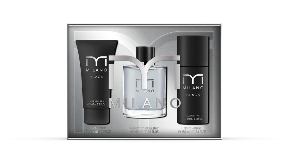 FRAGANCIA MILANO BLACK COFRET RIGIDO 3 COMPONENTES | TAILORED PERFUMES | 1 UNIDAD | 8436581943283 Imagen principal del producto