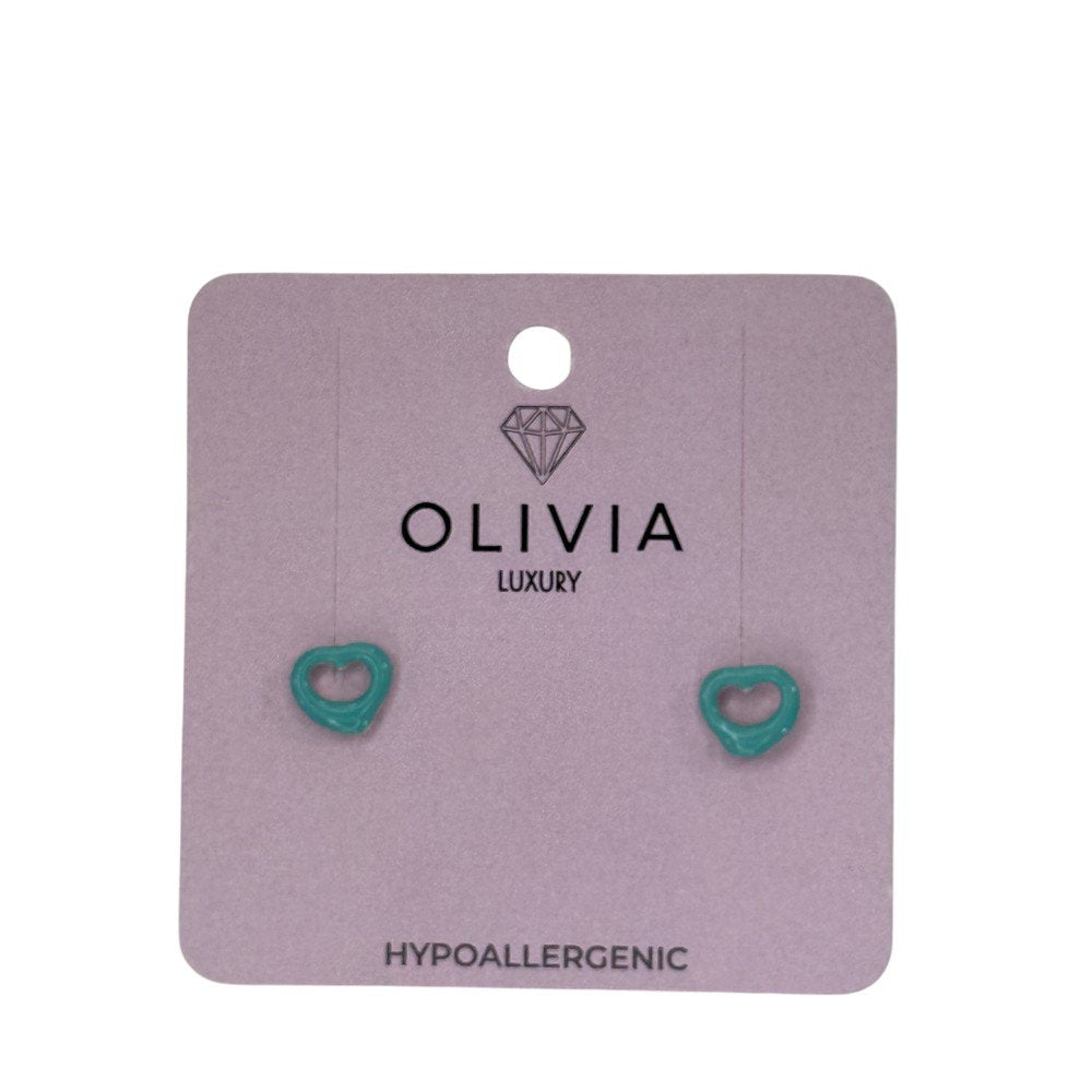 Pendientes Corazón Azul Hipoalergénico Bañados Plata de Ley Olivia Luxury