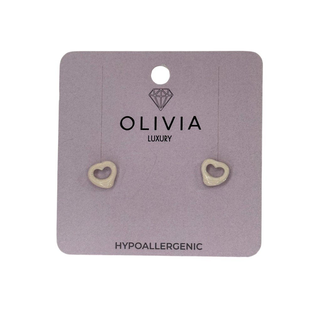Pendientes Corazón Crema Hipoalergénico Bañados Plata Olivia Luxury
