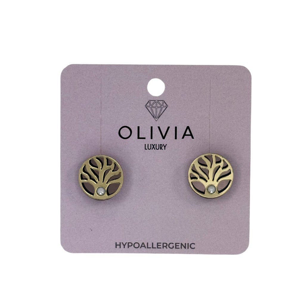 Pendientes árbol Rivoli Snow hipoalergénicos ocre espejo Olivia Luxury