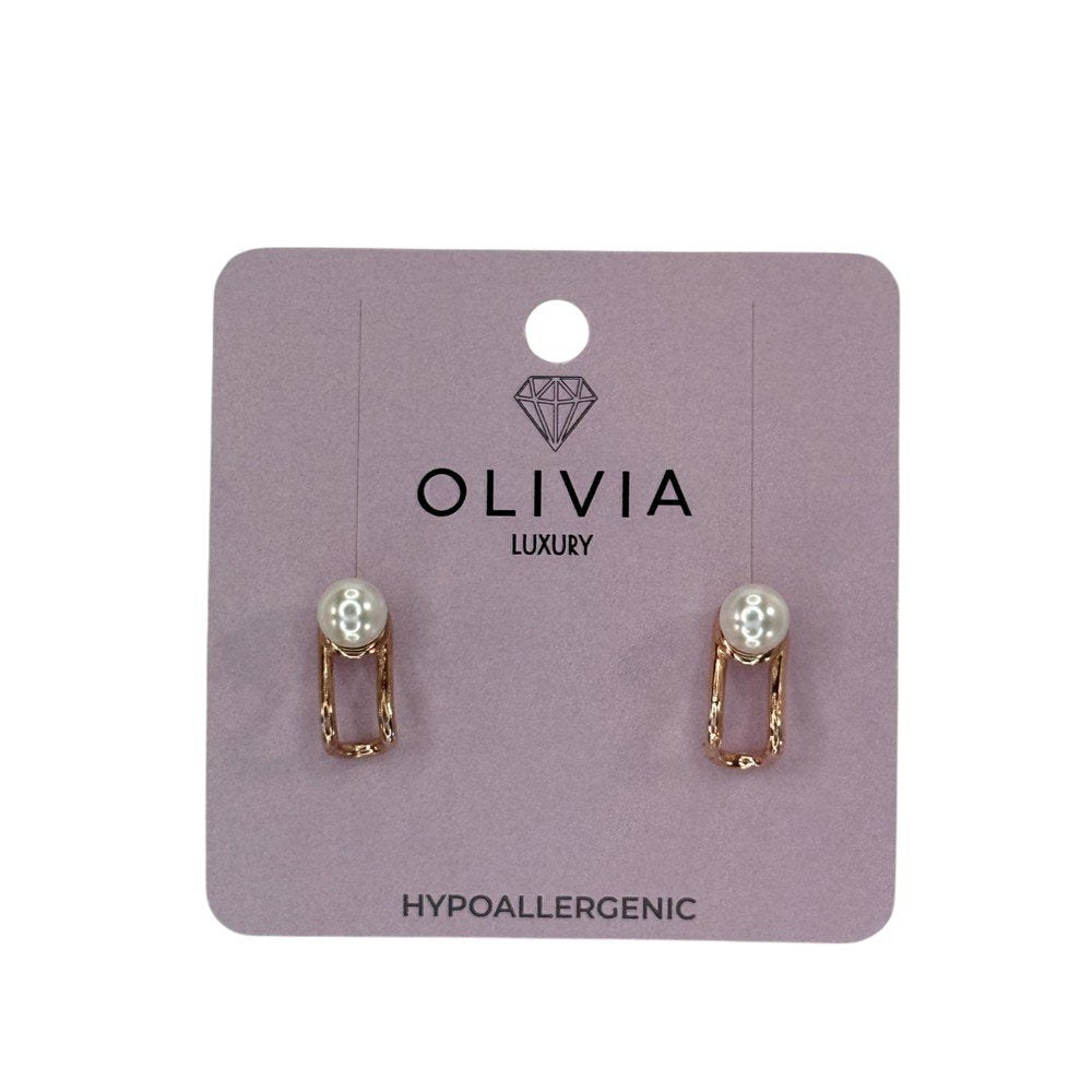 Pendientes Perla Hipoalergenico Bañado en Oro Rosado 24 K Olivia Luxury