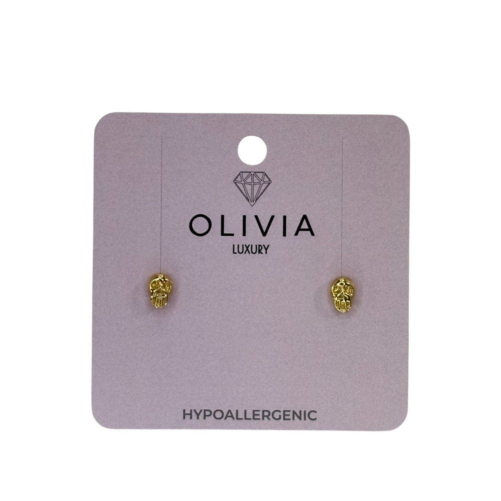 Pendientes calavera hipoalergénico bañados en oro 24 K Olivia Luxury Imagen principal del producto