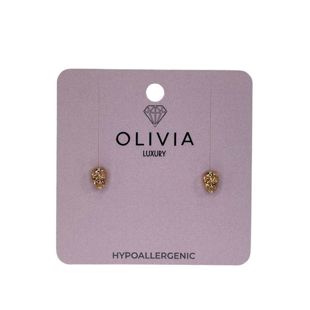 Pendientes calavera hipoalergénico bañado en oro rosado 24K Olivia Luxury Imagen principal del producto