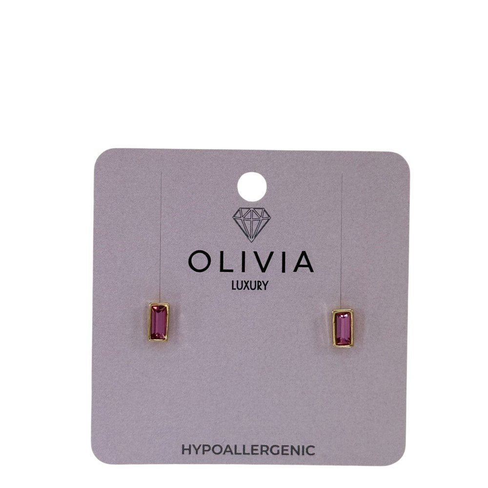 Pendientes Baguete Rose Hipoalergenico Bañado Oro Rosado Olivia Luxury