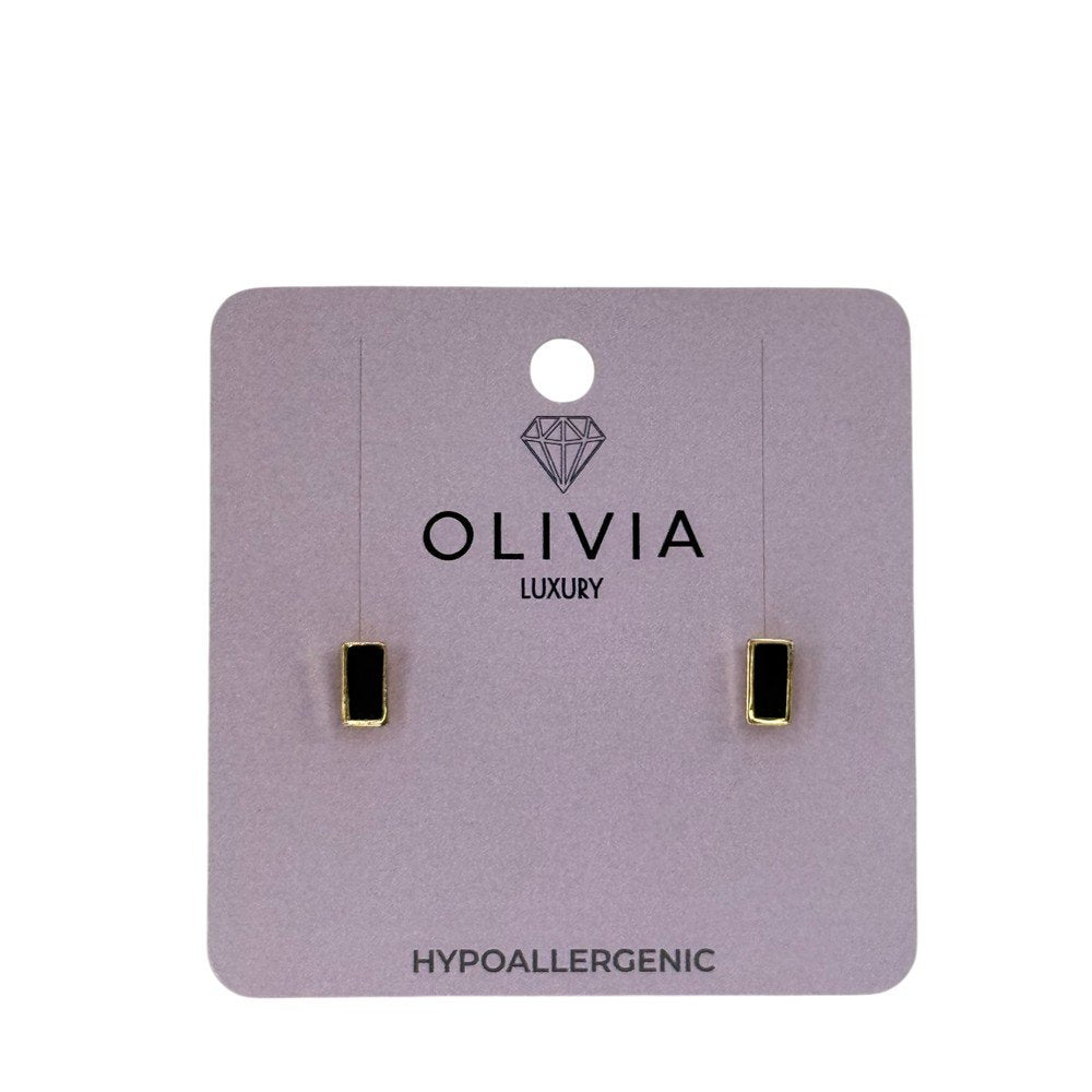 Pendientes Baguete Black Hipoalergénico Bañado en Oro 24 K Olivia Luxury Imagen principal del producto