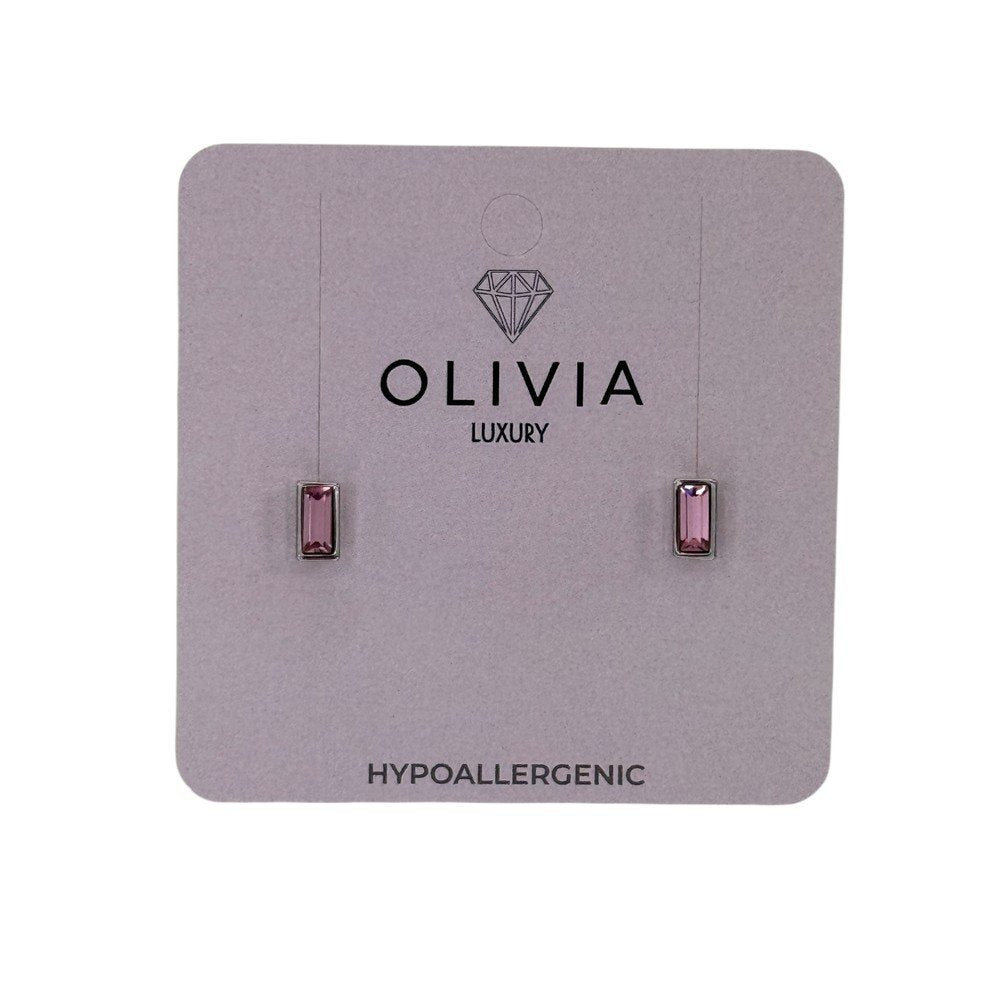Pendientes Baguette Rose Hipoalergénicos Bañados Plata Olivia Luxury