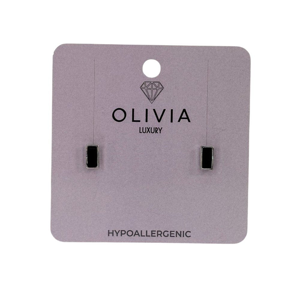 Pendientes Baguette Black Hipoalergénico Bañados Plata Olivia Luxury