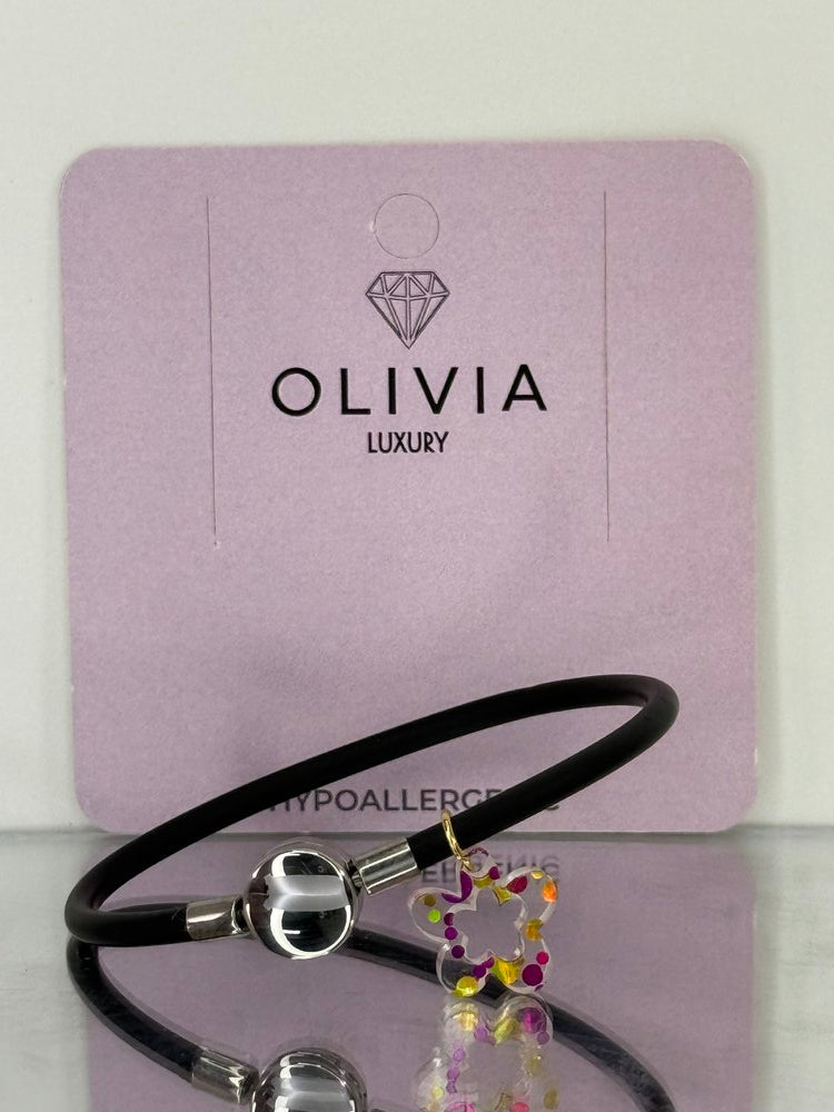 PULSERA FANTASY NEGRA FLOWER ADAPTABLE CON CHARMS | OLIVIA LUXURY | 1 UNIDAD | 8436589369887 Imagen principal del producto