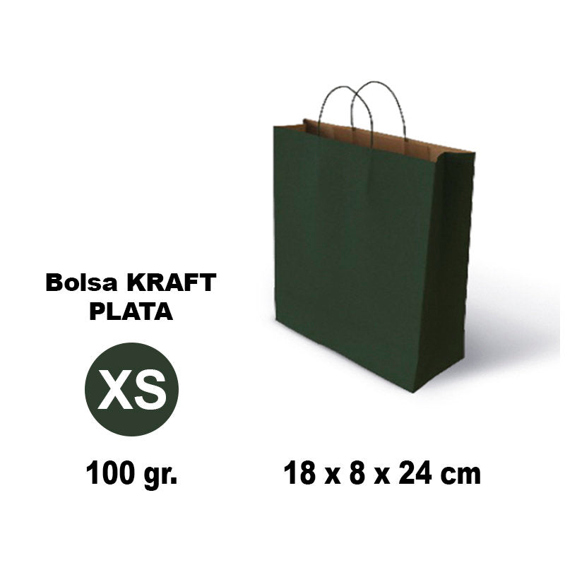 BOLSA KRAFT XS 18X8X24 100G VERDE 25 UNIDADES | GRAFOPLAS | ENVASE 25 UDS. UNIDAD | 8436618710079