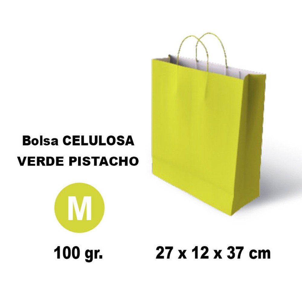 BOLSA CELULOSA M 27X12X37 100G VERDE PISTACHO 25 UNIDADES | GRAFOPLAS | ENVASE 25 UDS. UNIDAD | 8436618710734 Imagen principal del producto