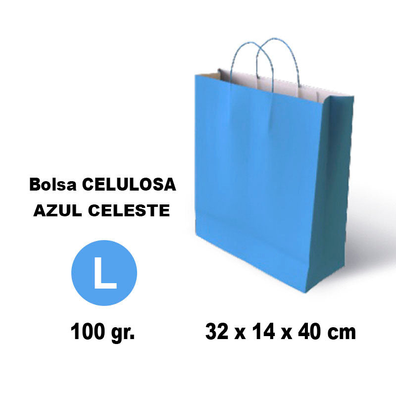 BOLSA CELULOSA L 32X14X40 100G AZUL CLARO 25 UNIDADES | GRAFOPLAS | 1 UNIDAD | 8436618710895 Imagen principal del producto