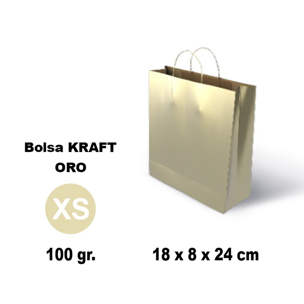 BOLSA KRAFT XS 18X8X24 100G ORO 25 UNIDADES | GRAFOPLAS | ENVASE 25 UDS. UNIDAD | 8436618710956 Imagen principal del producto
