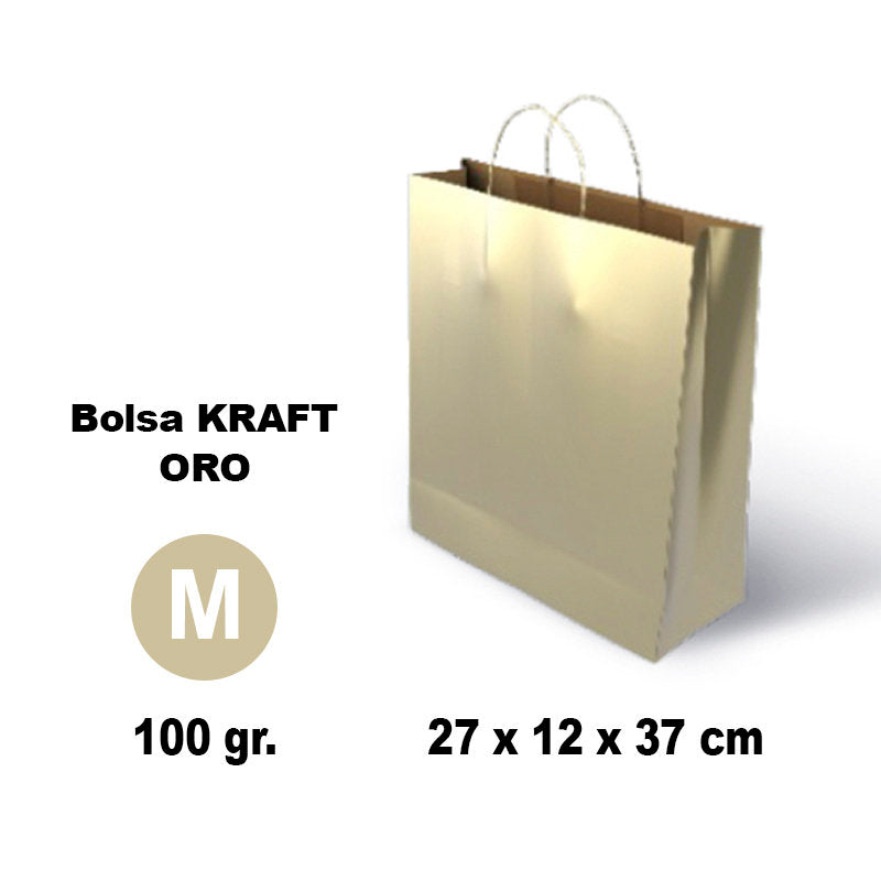 BOLSA KRAFT M 27X12X37 100G ORO 25 UNIDADES | GRAFOPLAS | 1 UNIDAD | 8436618711113 Imagen principal del producto