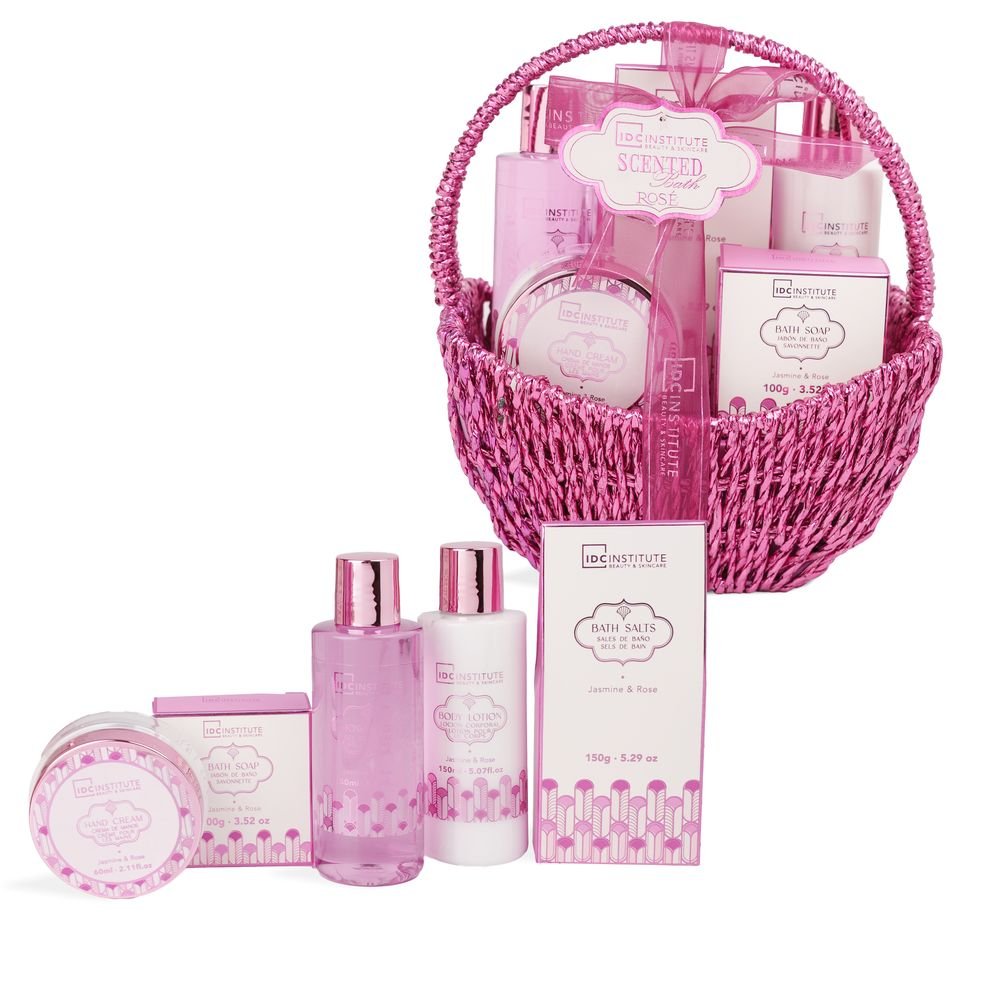 Cesta rafia con asa set de baño rose 5p - IDC Regalo