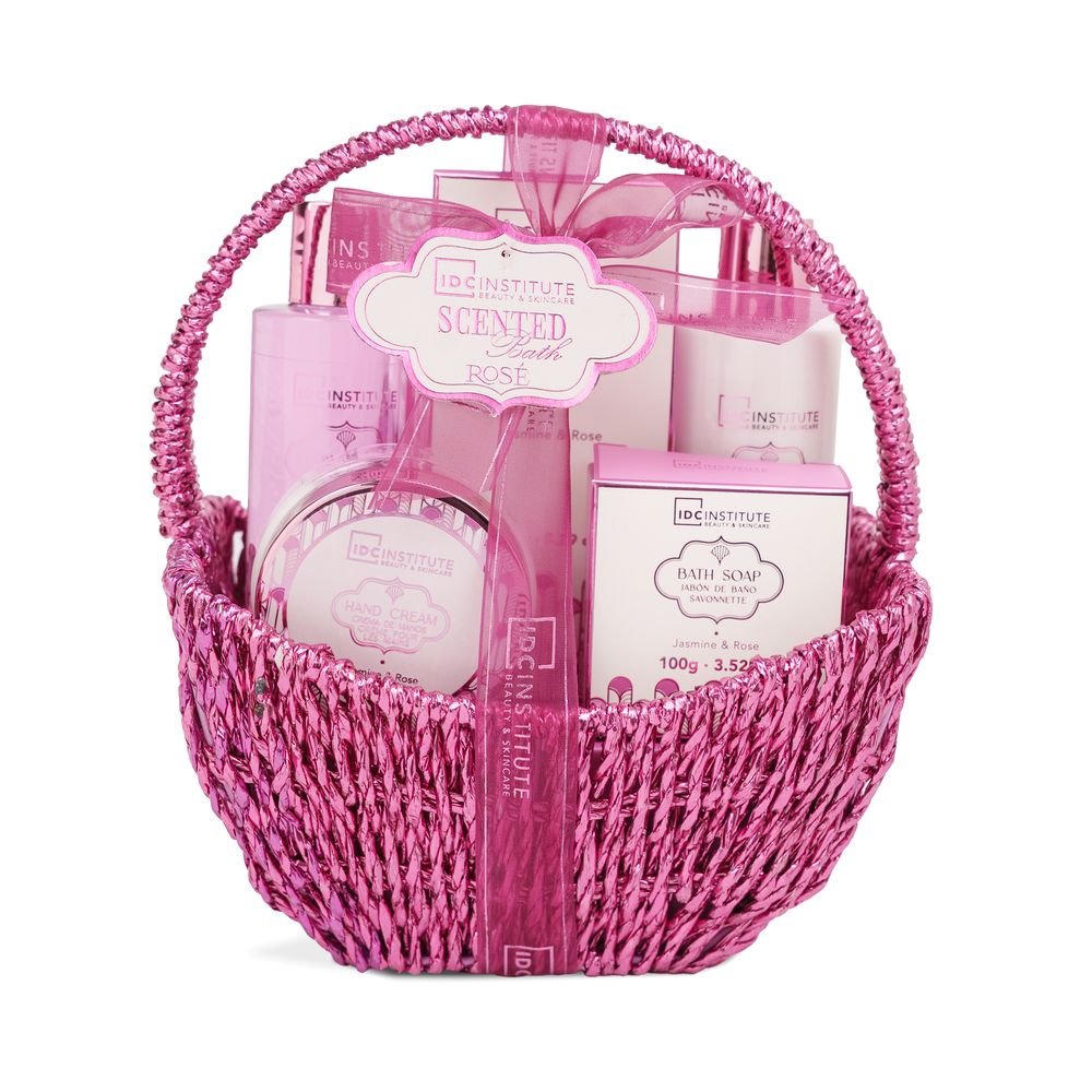 Cesta rafia con asa set de baño rose 5p - IDC Regalo