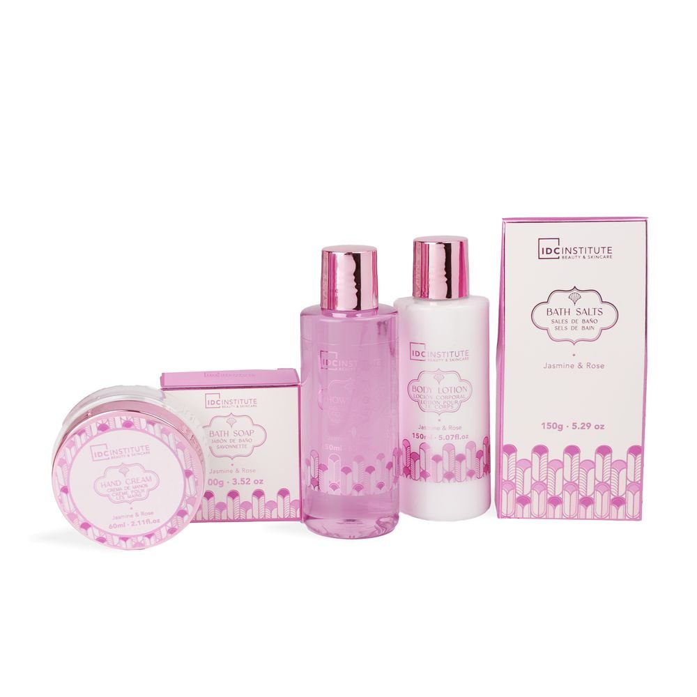 Cesta rafia con asa set de baño rose 5p - IDC Regalo