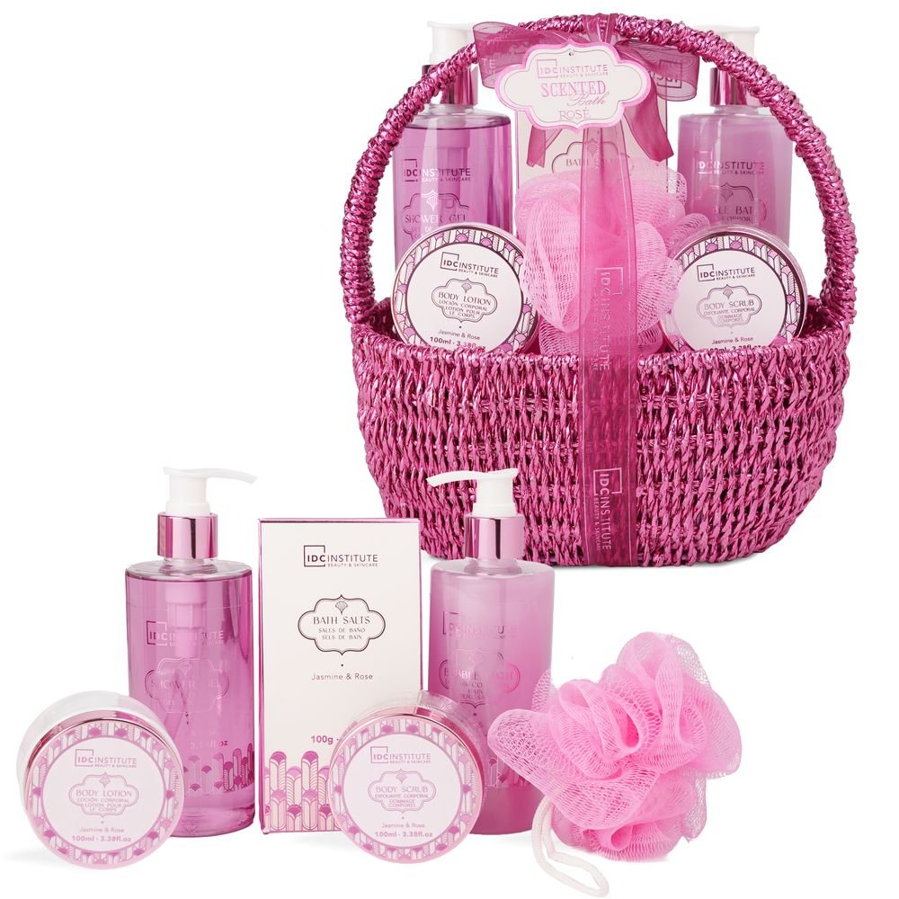 Set de baño 6 piezas IDC Regalo cesta rafia