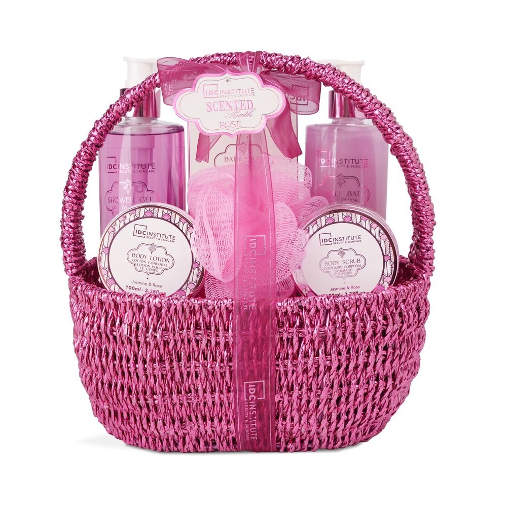 Set de baño 6 piezas IDC Regalo cesta rafia