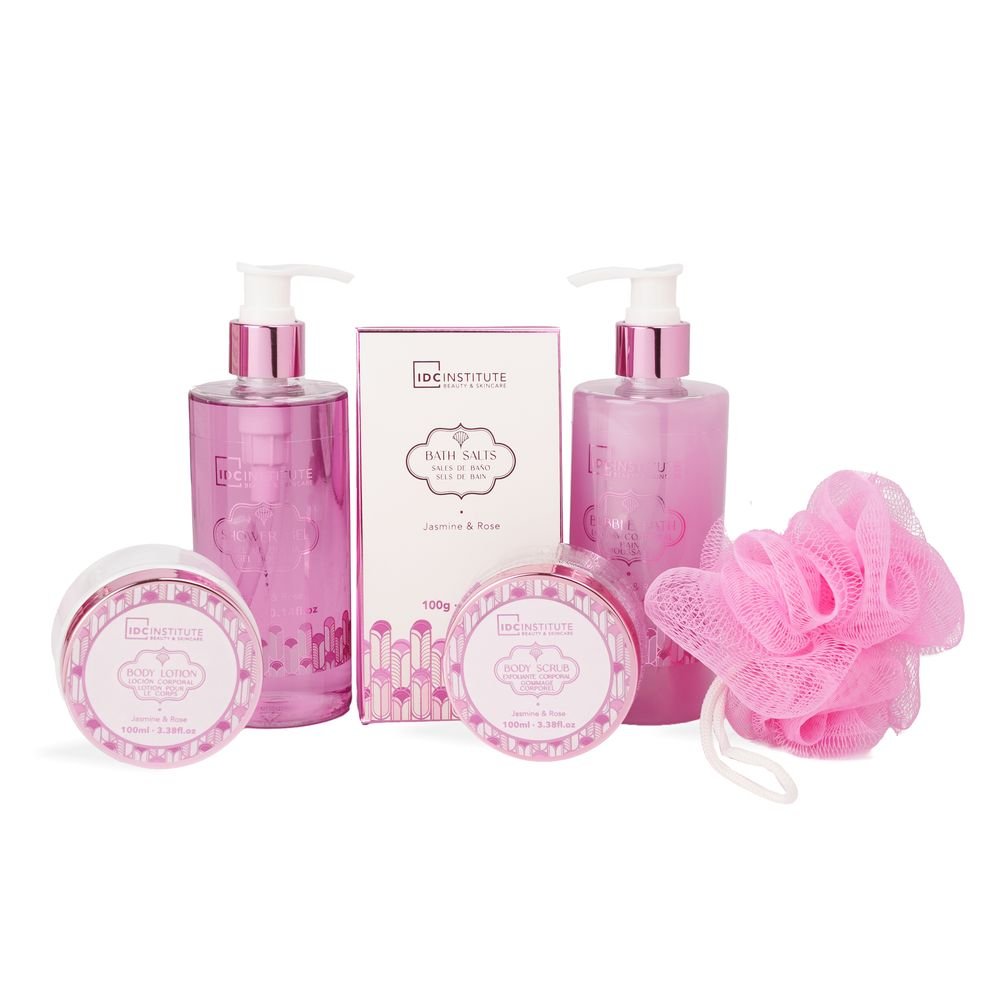 Set de baño 6 piezas IDC Regalo cesta rafia