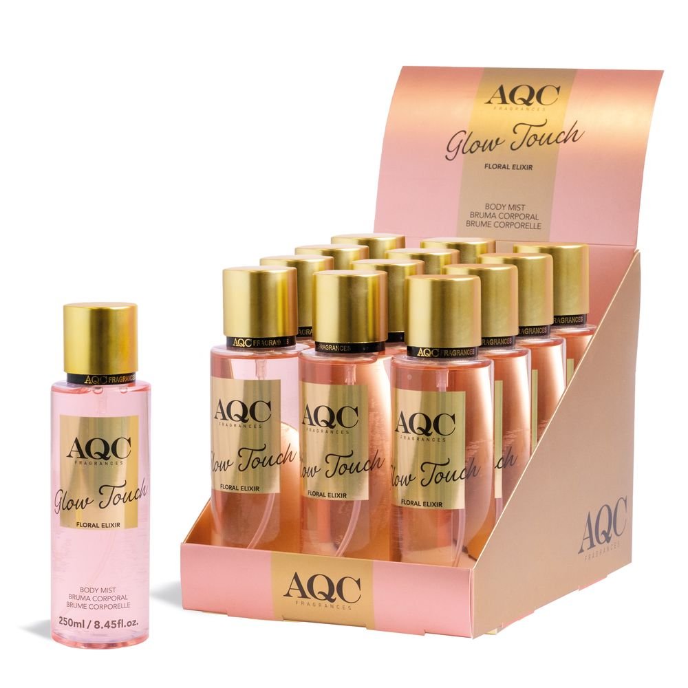 Expositor 12 Fragancia Glow Touch Body Mist 250 ml Frutal AQC Fragrances