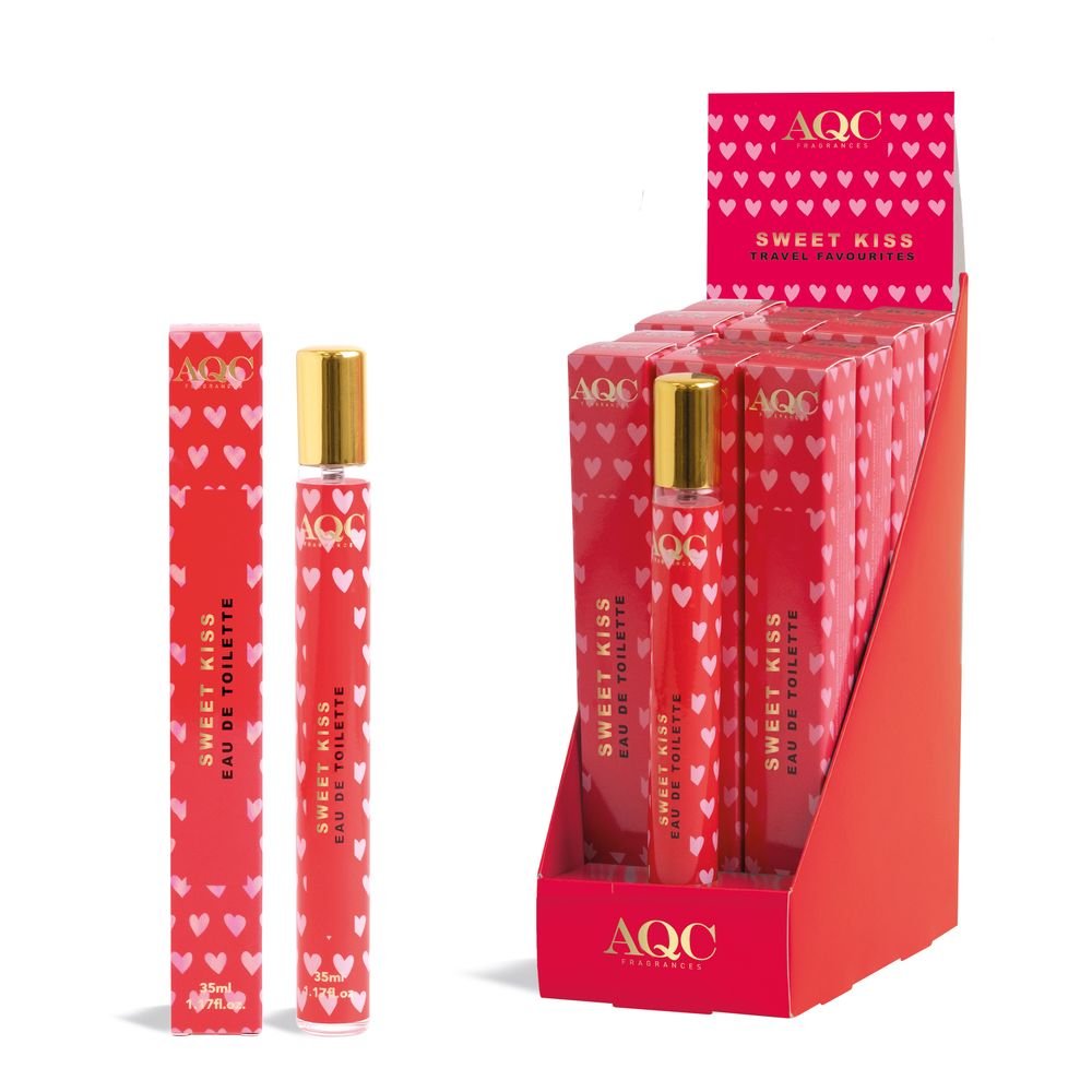 Expositor 12 Fragancia 35ml Sweet Beso Kiss Amaderado Suave AQC Fragrances Imagen principal del producto